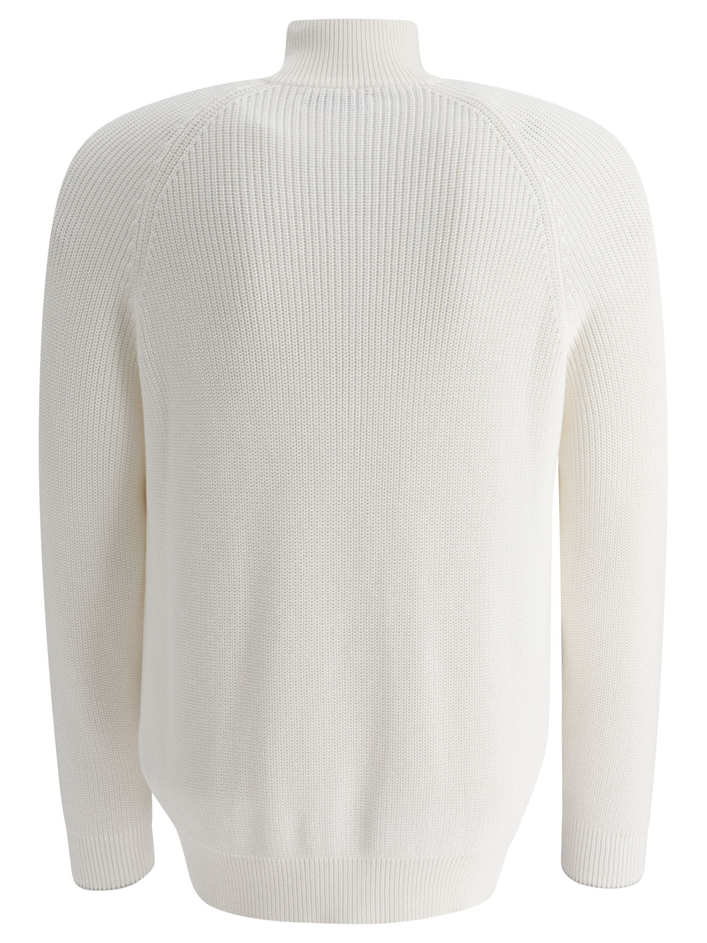 BRUNELLO CUCINELLI White Half English rib turtleneck cardigan with zipper